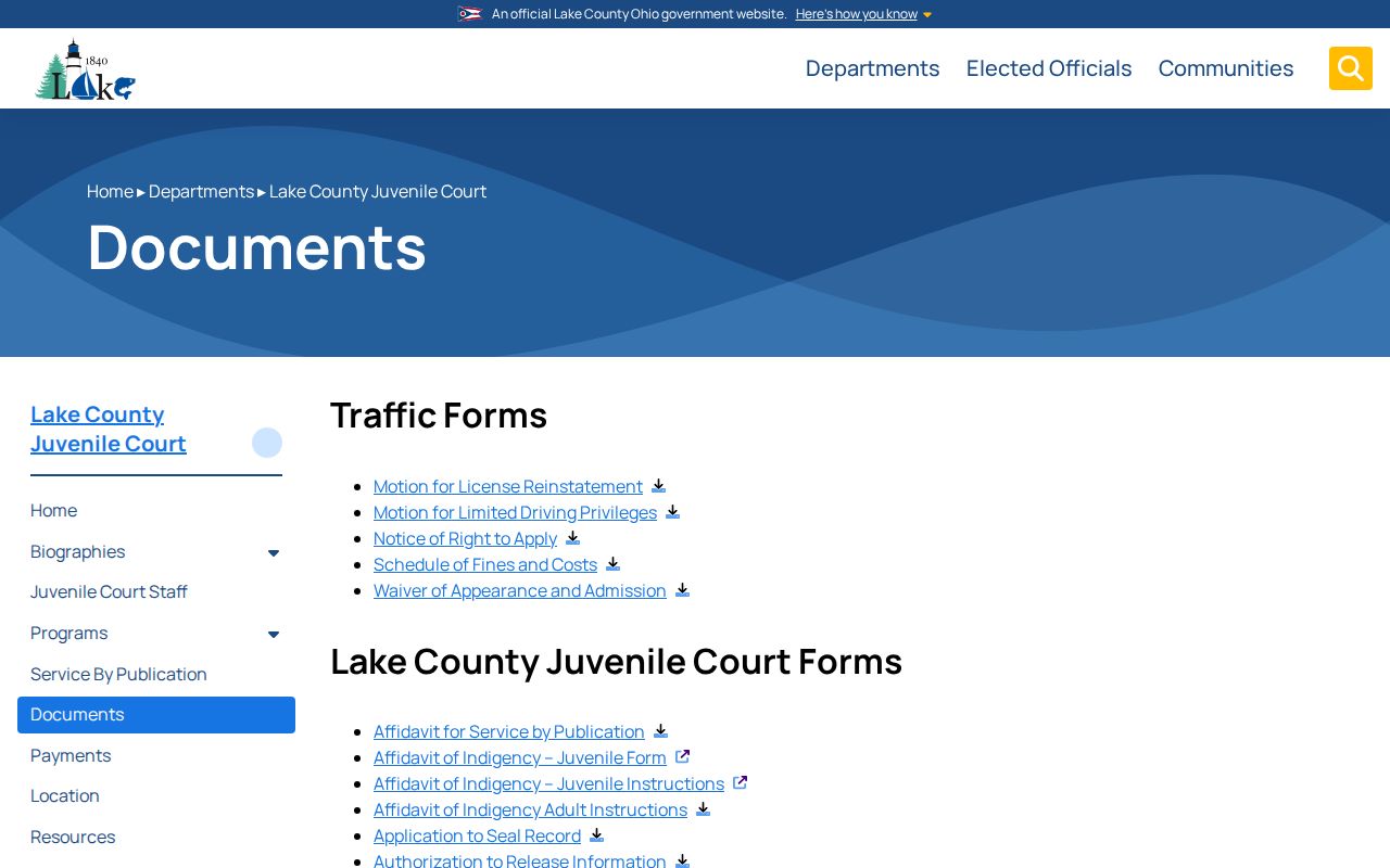 Lake County court calendar and continuance forms hub for Juvenile Court matters