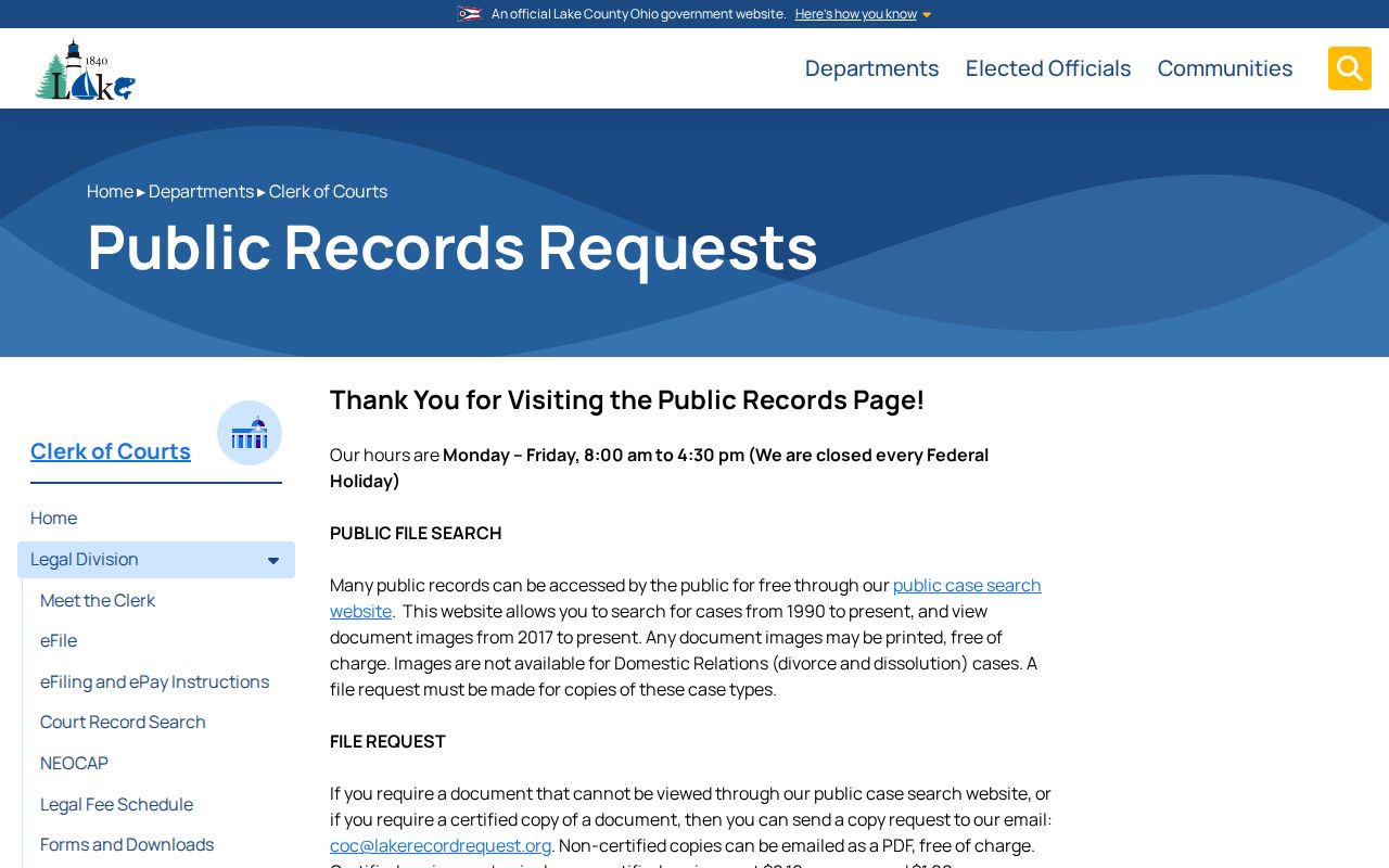 Lake County court records Clerk public records and copy request guidance