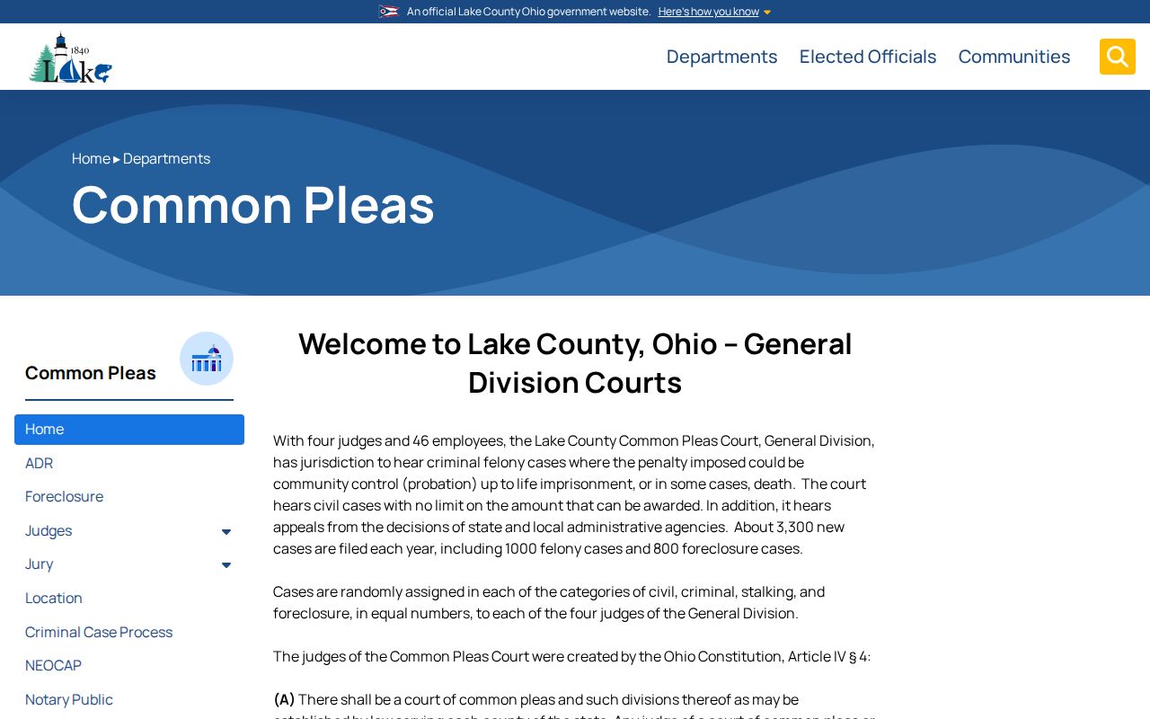Lake County court docket Common Pleas General Division source page