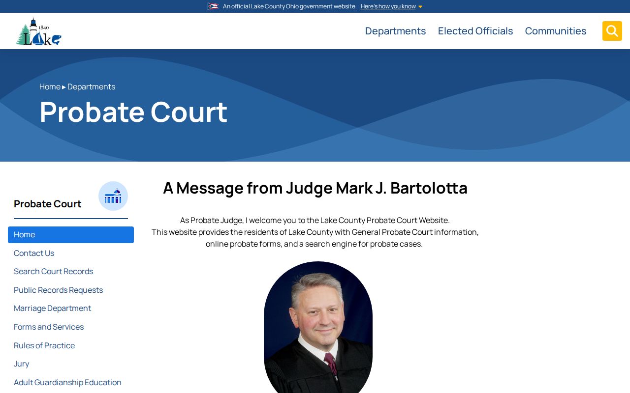 Lake County court docket Probate Division record-search source page